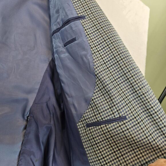 Enzo Tovare Blazer Mens 46R Blue Check Plaid Wool Sport Coat Two Button Lined - Picture 12 of 16